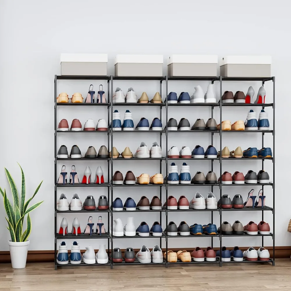 Metal Shoe Rack Large Capacity 4 Rows 8 Tier 56-64 Pairs Shoes Boots Storage Organizer