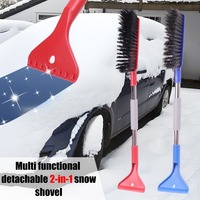 Universal Snow Shovel Brush Telescopic Car Glass Deicing Cleaning Tool 2-in-1 Detachable Snows Ice Scraper Quick Clean Wash Tool