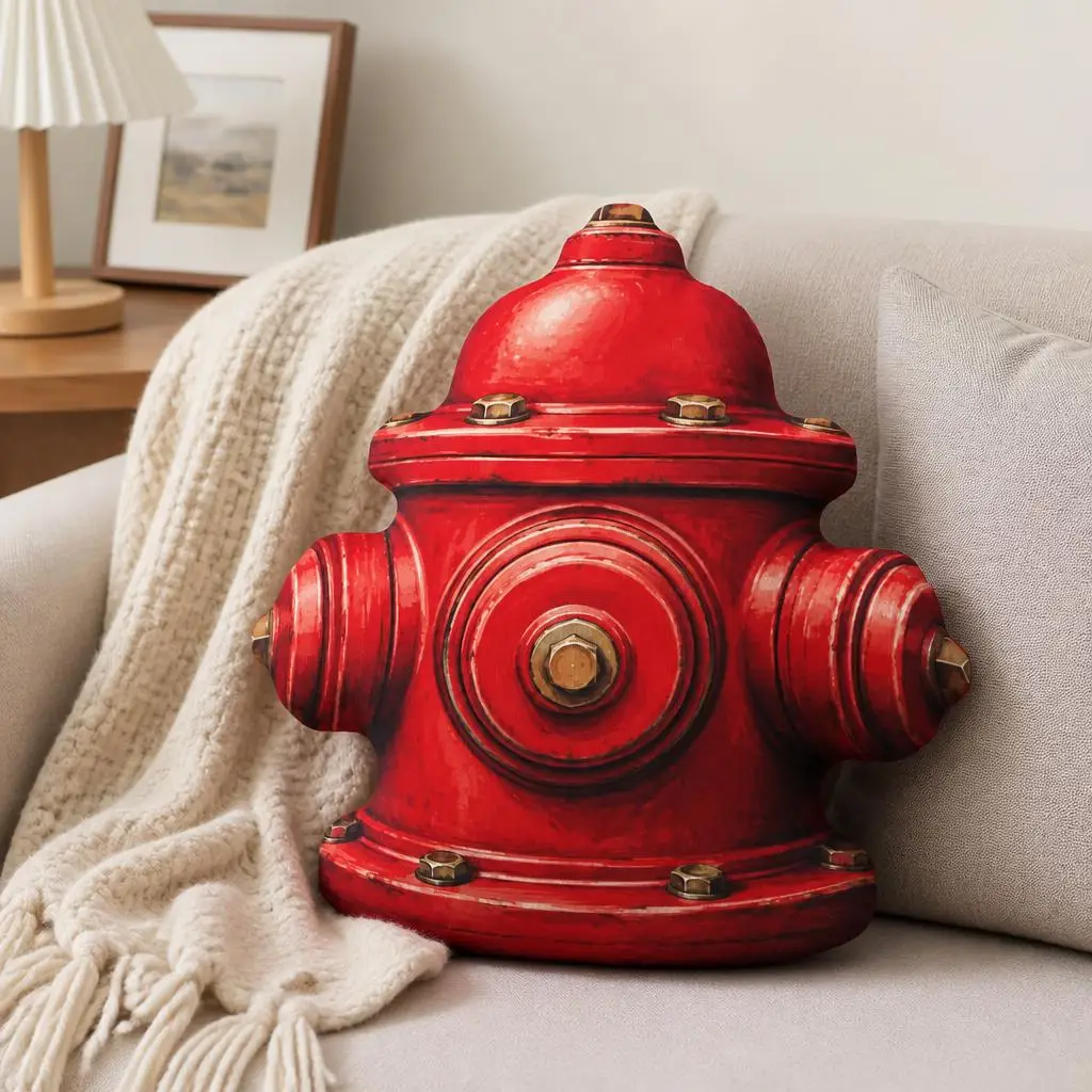 Red Fire Hydrant Shaped Pillow Plush Stuffed Cushion Urban Street Decor Throw Pillow for Firefighter Gift Home Accent Art