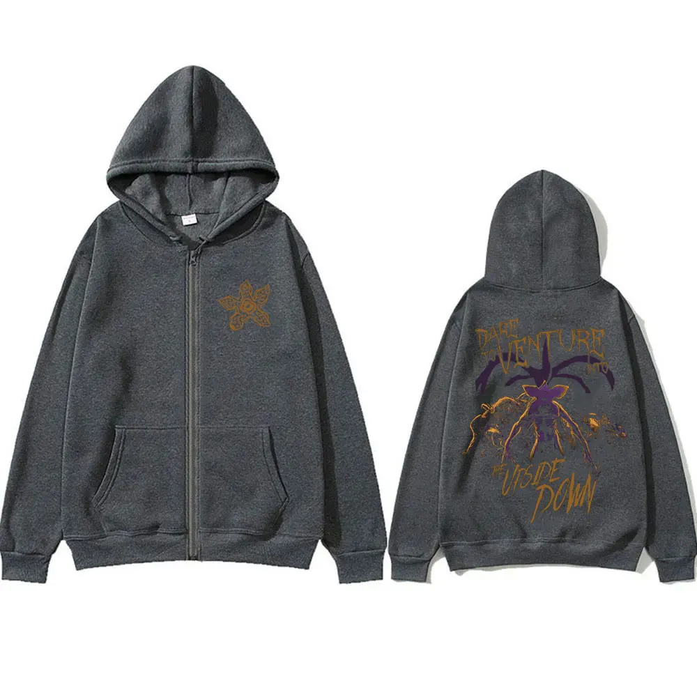 Halloween Demogorgon Dare To Venture in To The Upside Down Zipper Hoodie Male Eddie Munson Cannibal Flower Monster Zip Up Jacket