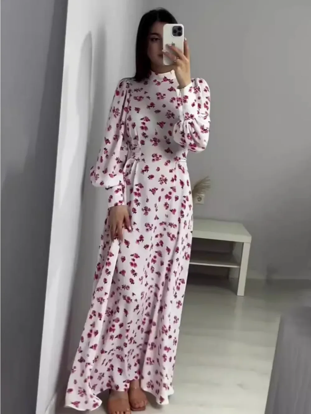 Ramadan Morocco Dress for Women Dubai Abayas Kaftan Eid Vestidos Flower Print Jalabiya Arabic Long Robe Muslim Party Dresses