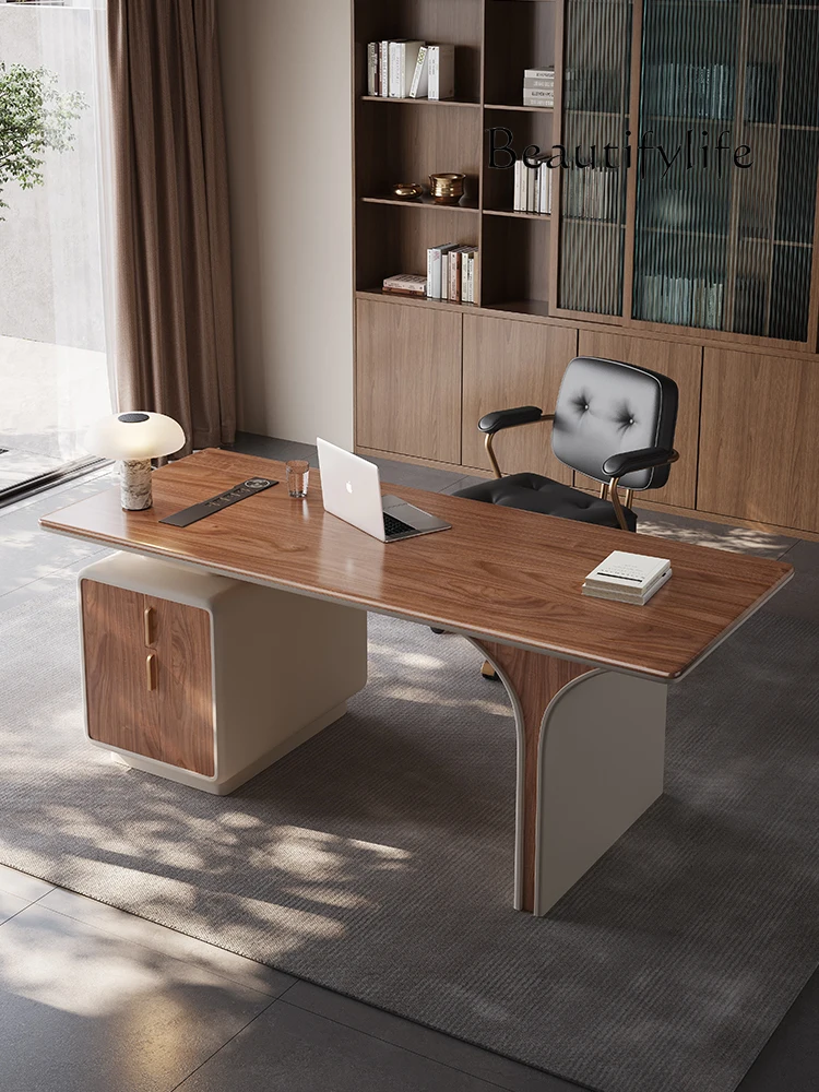 Italian minimalist light luxury modern solid wood computer desk household antique solid wood study desk