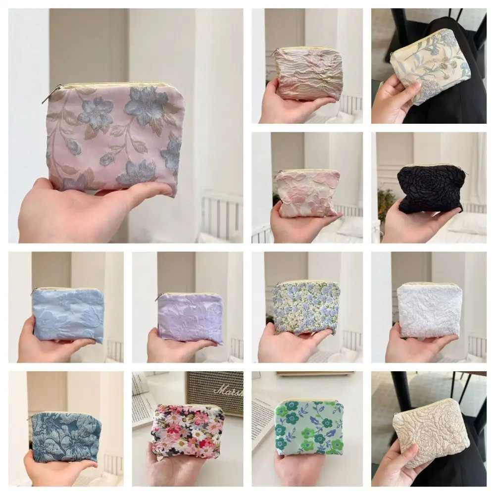 Dompet koin ritsleting kecil Jacquard tas penyimpanan perubahan tas kosmetik lipstik Dompet Clutch bunga tas penyimpanan serbet bersih