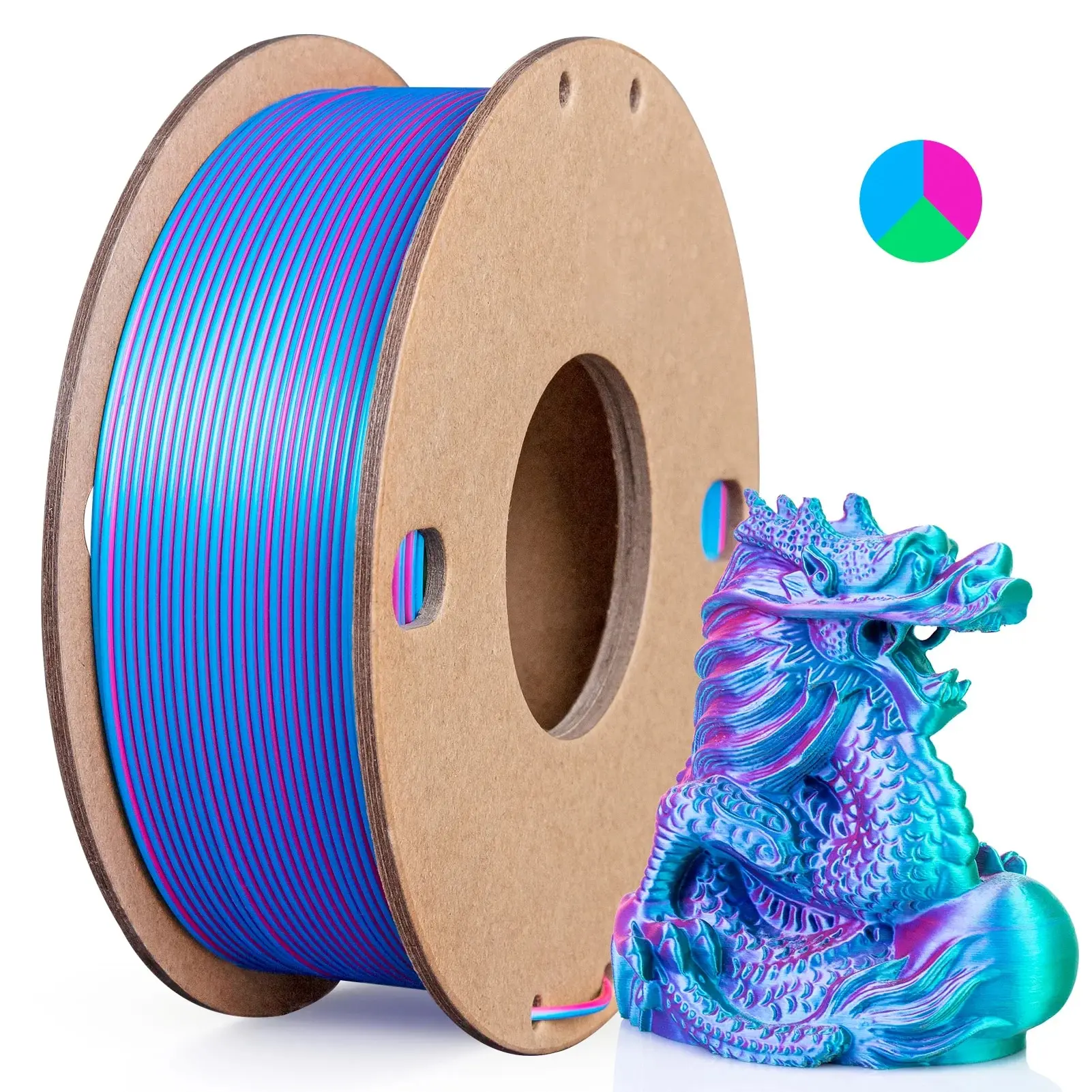 ผ้าไหม PLA 3D เครื่องพิมพ์ Filament 1.75 มม.สามสีผ้าไหม PLA Filament 3D การพิมพ์ Filament 250g 3 In1 สี Rose สีแดงสีฟ้าสีเขียว