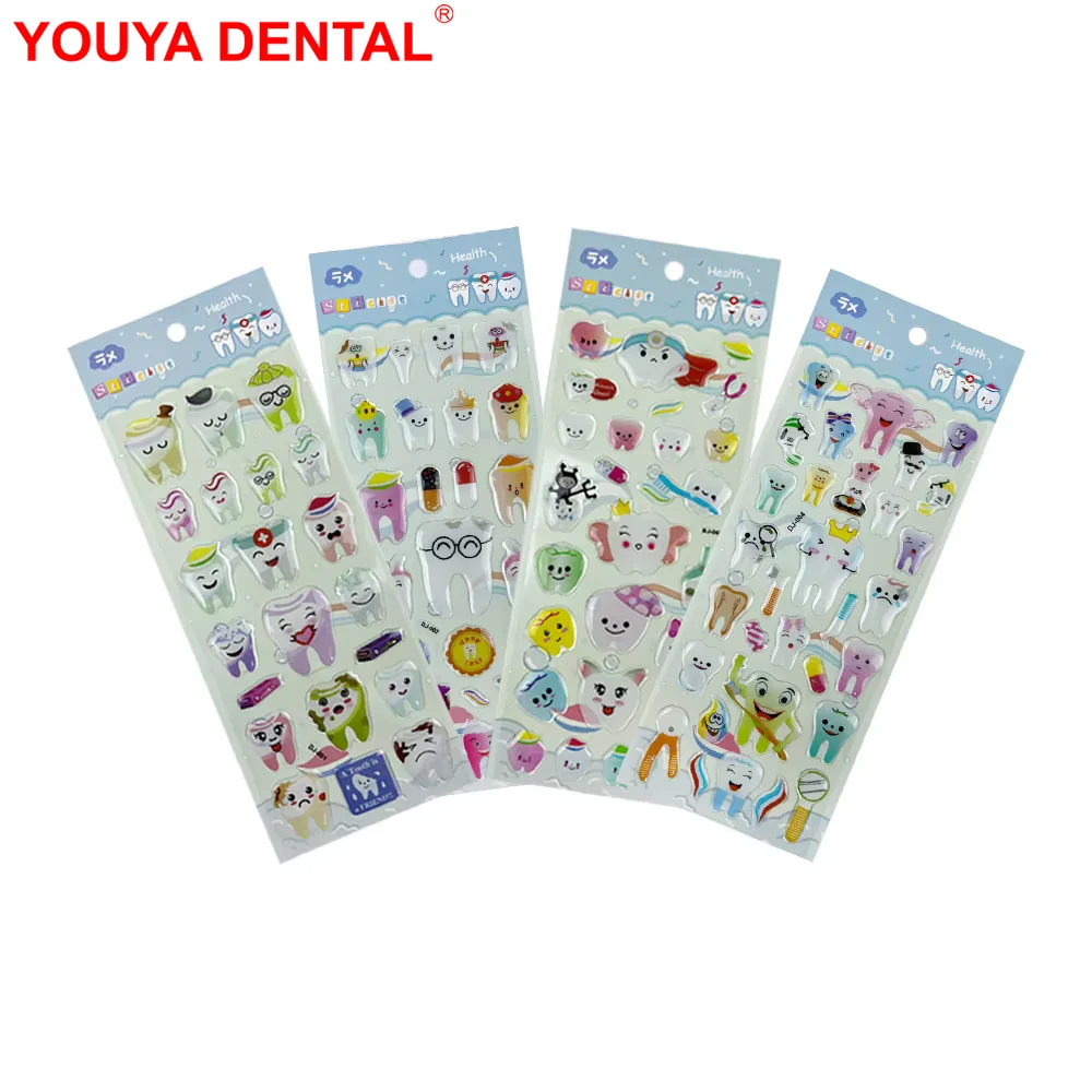 

4 Sheets 3d Dental Stickers Tooth Shaped Sticker Cartoon Kawaii Dentistry Decals For Kids Wall Fridge Decoration Dentist Gifts