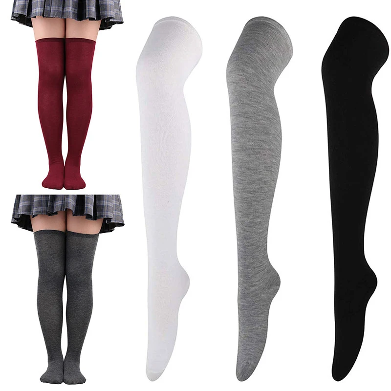 Sexy Solid Color Long Socks Women Over Knee Thigh High Over The Knee Stockings Lolita Ladies Girls Warm Knee Knee Thigh Socks