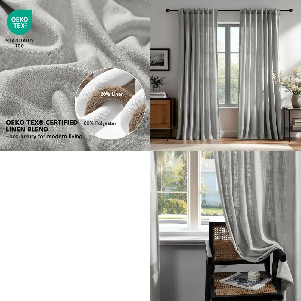 

Светло-серые полупрозрачные шторы из смеси льна, набор из 2 панелей со скрытыми выступами и карманом для стержней, можно стирать в машине для конфиденциальности и света