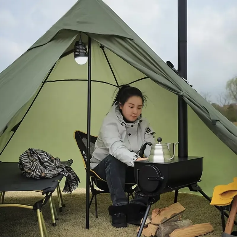 Portable Camping Tent Stove with Integrated Stove Pipe for Outdoor Heating and Cooking for Camping and Ice Fishing