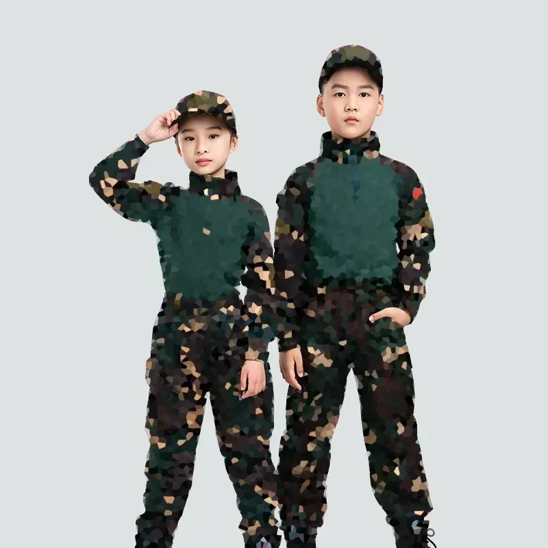 Kids Camouflage Uniform Long-sleeved Tops+Pants Sets Men's Summer Kindergarten Tactical Training Camp Frog Suit