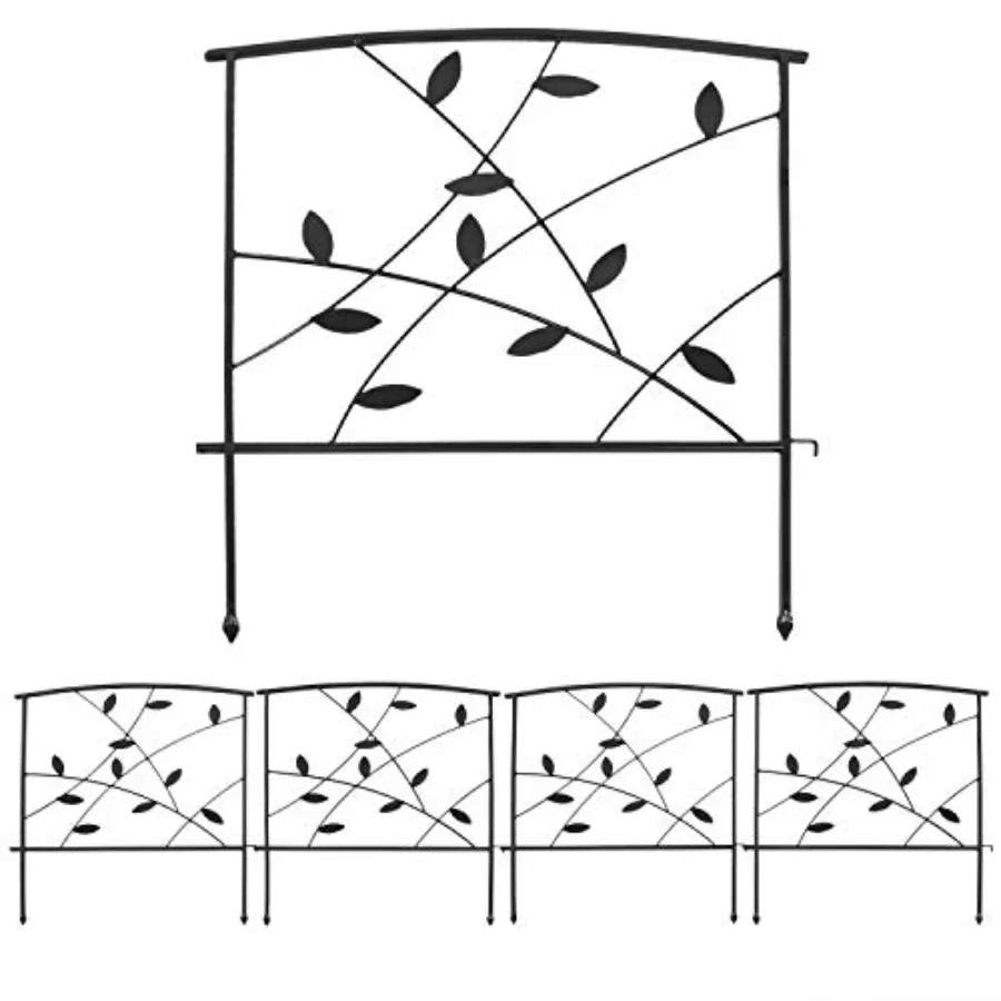 Modern Leaves and Vines 10-Foot 5-Piece Steel Decorative Garden Fence Panels - 26