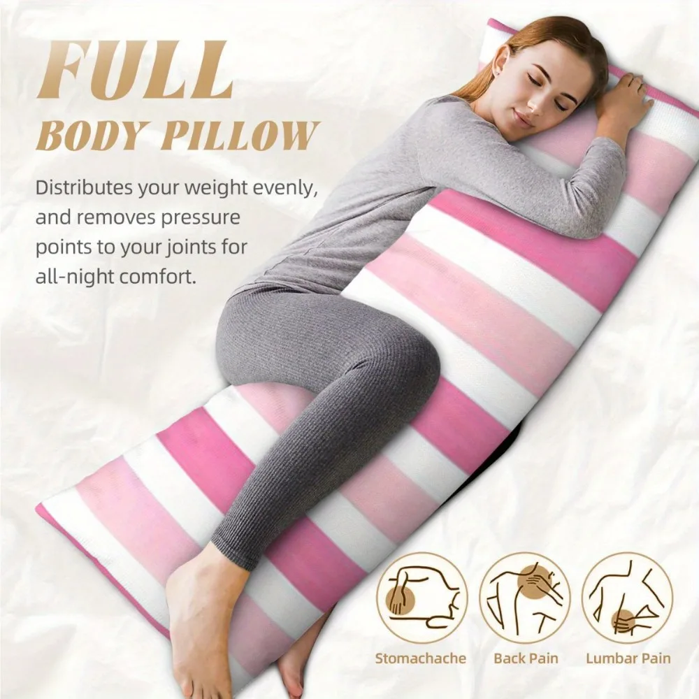 A Pink Watercolor Striped Long Pillowcase - 20x54 Inches / 50x137cm - Double-sided Print Design with a Zipper, 100% Polyester Fi