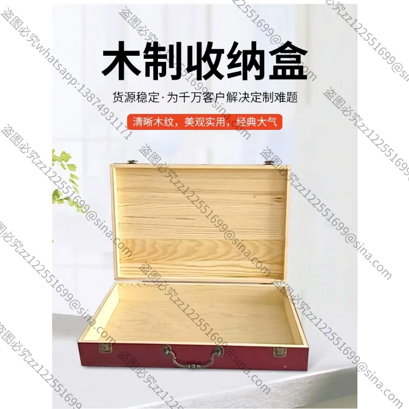 Suitable for Solid Wood Paulownia with Handle Lock Wooden Storage Box, Portable Gift Packaging Wooden Box