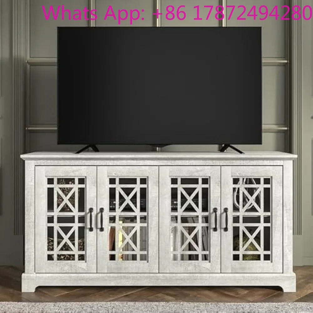 65+ Inch  Farmhouse Entertainment Center with Storage Shelves & Doors