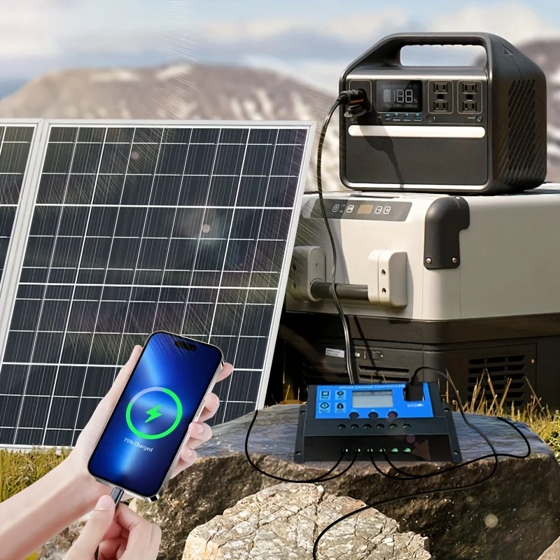 Efficient waterproof solar panel with 18V controller, suitable for lighting, self driving tours, and home emergency long enduran