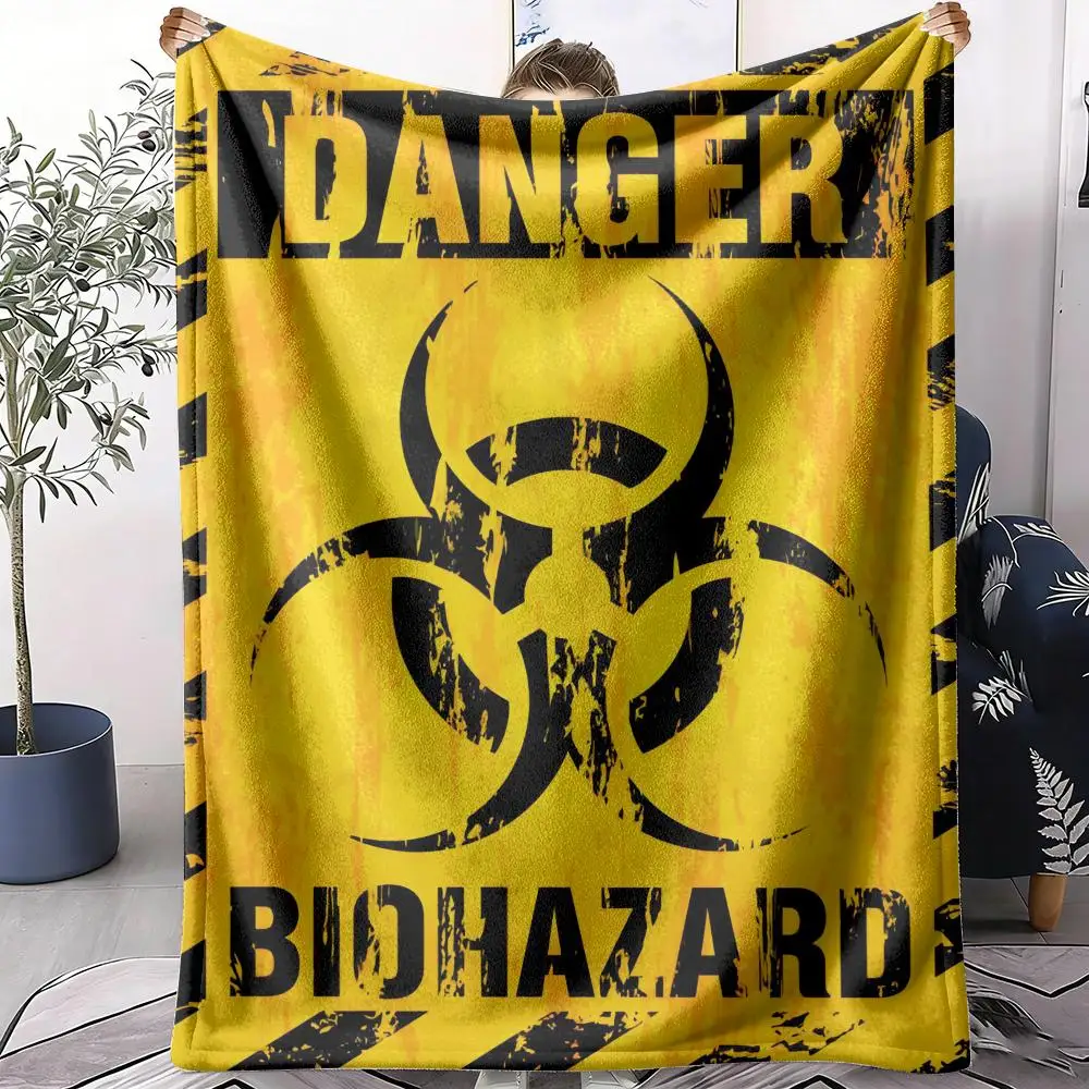 Warning Biohazard Throw Soft Flannel Throw Summer AC Blanket Lightweight Cool Nap Blanket for Sofa Bed Couch Travel
