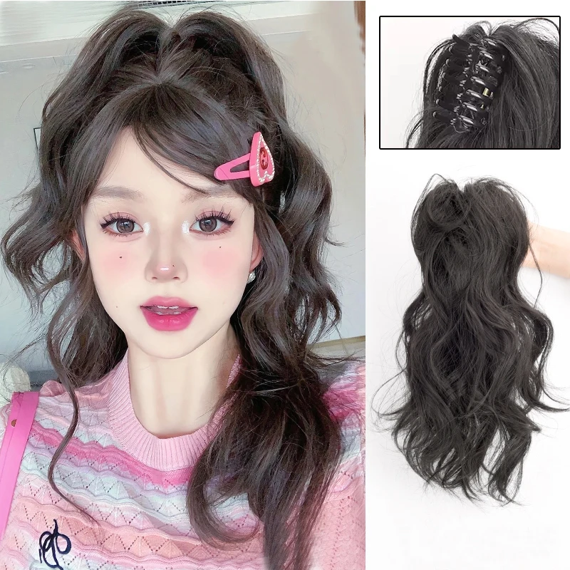 Synthetic Short Wavy Big Grab Clip Ponytail Hair Extension Women Black Brown Ponytail Clip In Hair Tail Wig