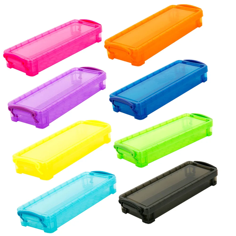 

8pcs Colored Stationery Boxes Transparent Mini Storage Organizer Plastic Pencil Case Desk Supplies File Folder