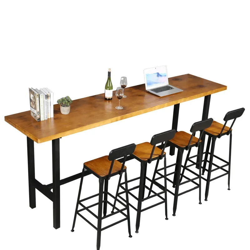 

Solid wood restaurant Snack bar Bar high table and chair wrought iron cafe casual table