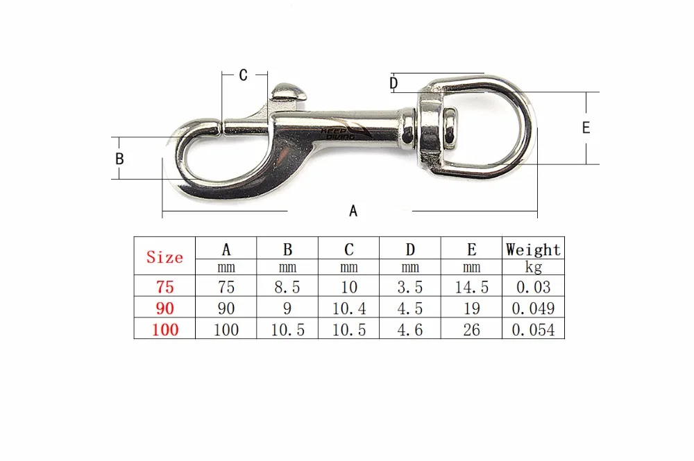 1PCS/3PCS KEEP DIVING 75/90MM 316 Edelstahl Bolzen Snap Haken Clip Tauchen Haken BCD zubehör Tauchen Ausrüstung – Detail 3