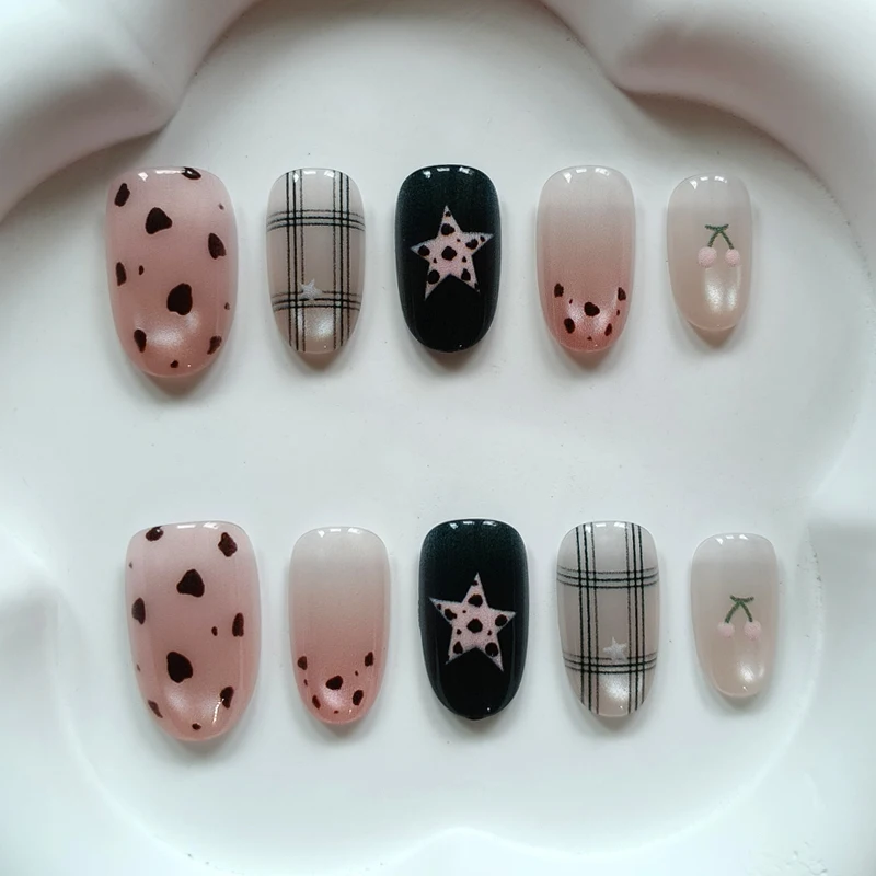 10 Stück Süße Niedliche Vergoldete Polka Dot Sterne Kurze Mandel Wiederverwendbare Nagelkunst Französischer Stil Katzenaugen-Nagelaufkleber Aufklebnägel – Detail 15