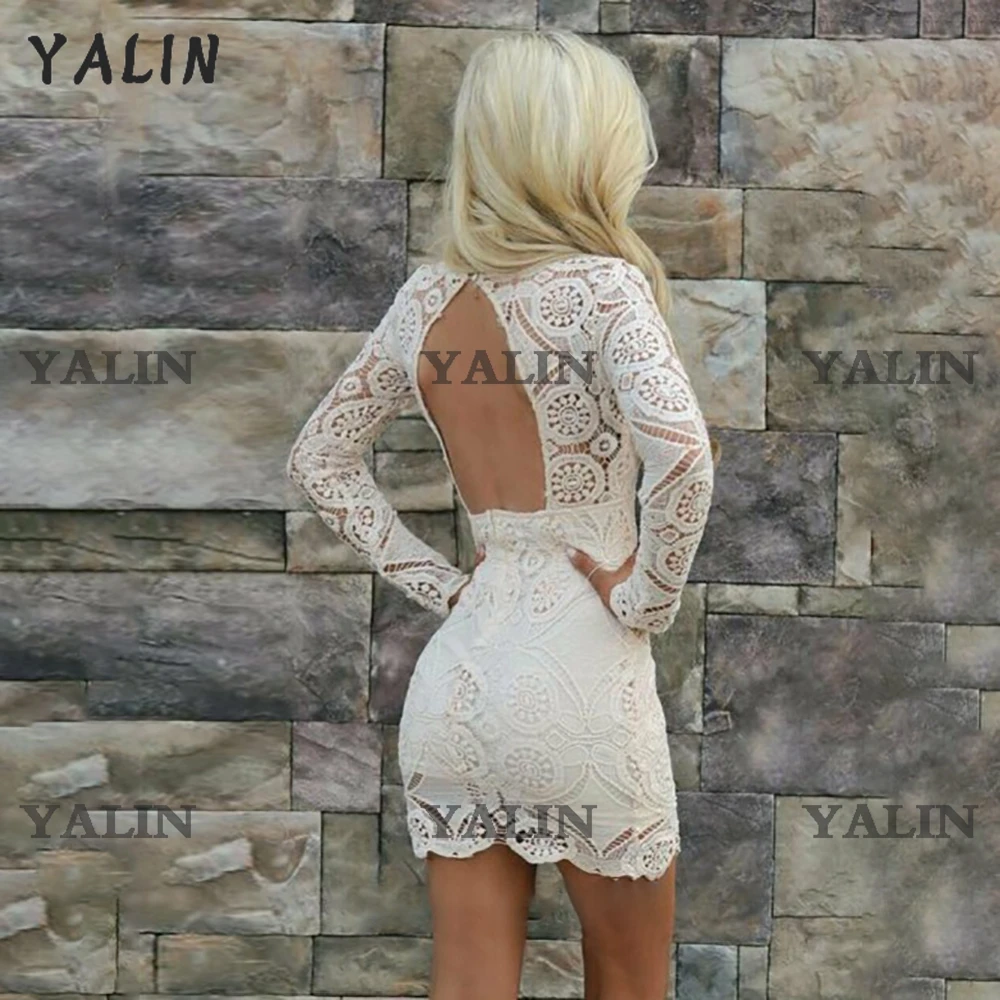 YALIN Spitze Lange Ärmel Kurze Prom Party Kleid Mini Geburtstag Hochzeit Formal Besondere Anlässe Kleider Vestidos De Fiesta