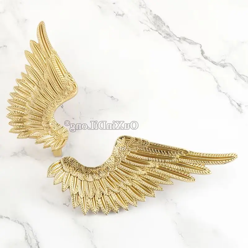 Stunning 2Pairs Solid Brass French Angel Wings Gold Furniture Handles Drawer Pulls Cupboard Wardrobe Kitchen TV Cabinet Pulls