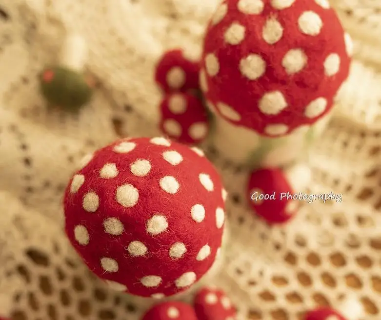 Wool felt forest color mushroom *2 big red mushroom photo decoration DIY cute newborn photography props