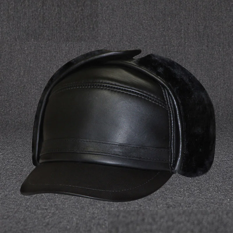 

Шляпа-траппер из натуральной овчины для пожилых мужчин | Утолщенная теплая большая зимняя шапка-ушанка для улицы, теплый подарок на день рождения