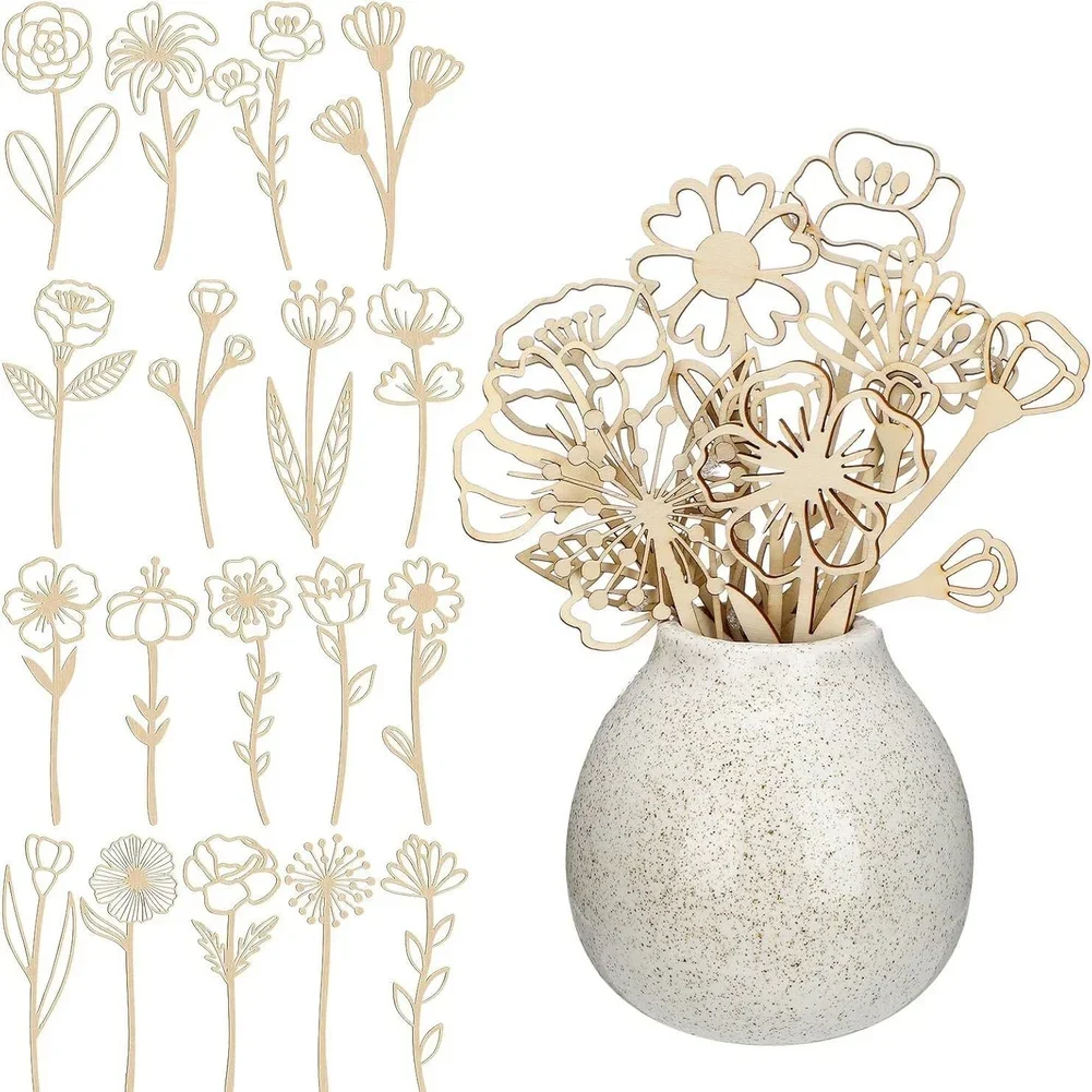 

Wooden Floral Decor Set 18 Unique Designs For DIY Home Garden Decoration Hollow Flower Arrangement 16cm Pieces