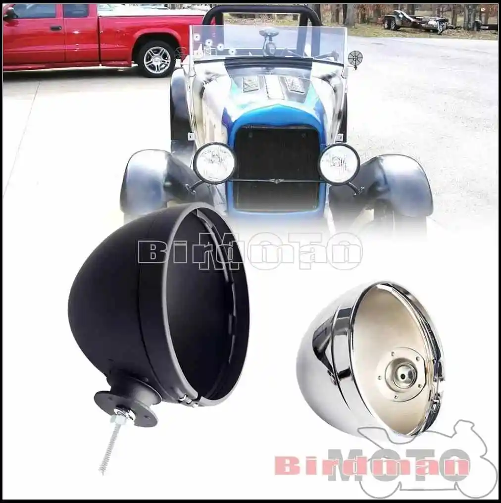 

1Pair 7" Chrome / Black Dietz Headlight Lamp Bucket Housing w/ Rim & Wiring For Hot Rat Street Rod Roadster Front Lamp Shell
