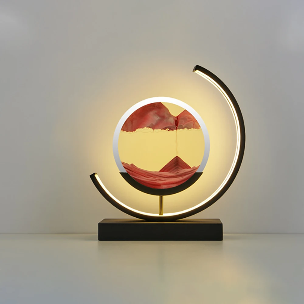 LED Night Light Glass Quicksand Desk Lamps For Bedroom Study Room Bedside Desk Lamp Decor Rotatable Creative Light