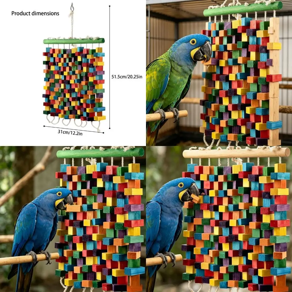 Hookbill Chewing Accessory Natural Wooden Bird Stand Featuring Various Colored Factors And Cables For Medium Large Hookbills