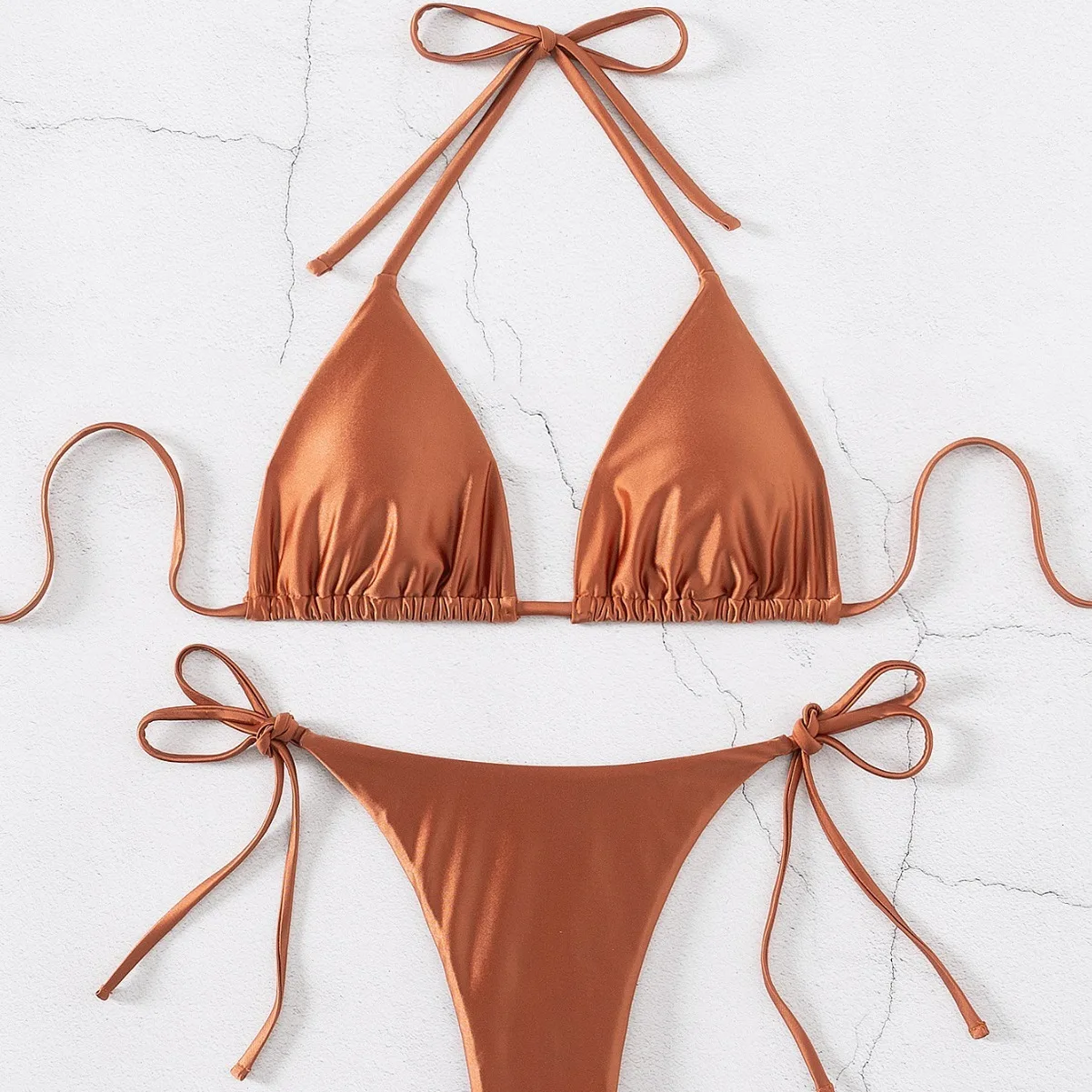 

2024 New Lace Up Sparkling Metallic High-End Bikini Swimsuit Set For Women