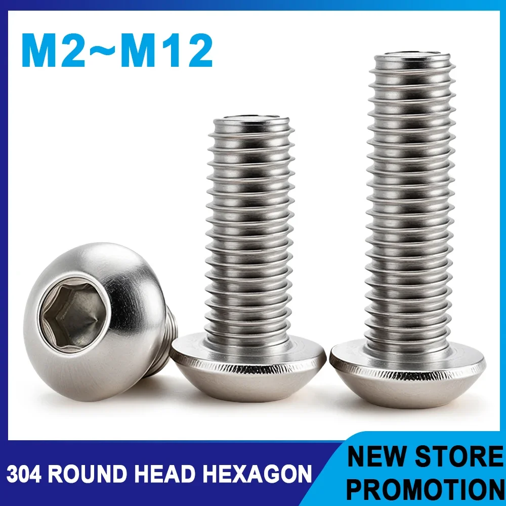 304 Stainless Steel Hex Screw  Hexagon Socket Allen Bolts Metal Machine Threaded Screws M2 M2.5 M3 M4 M5 M6 M8 M10 M12