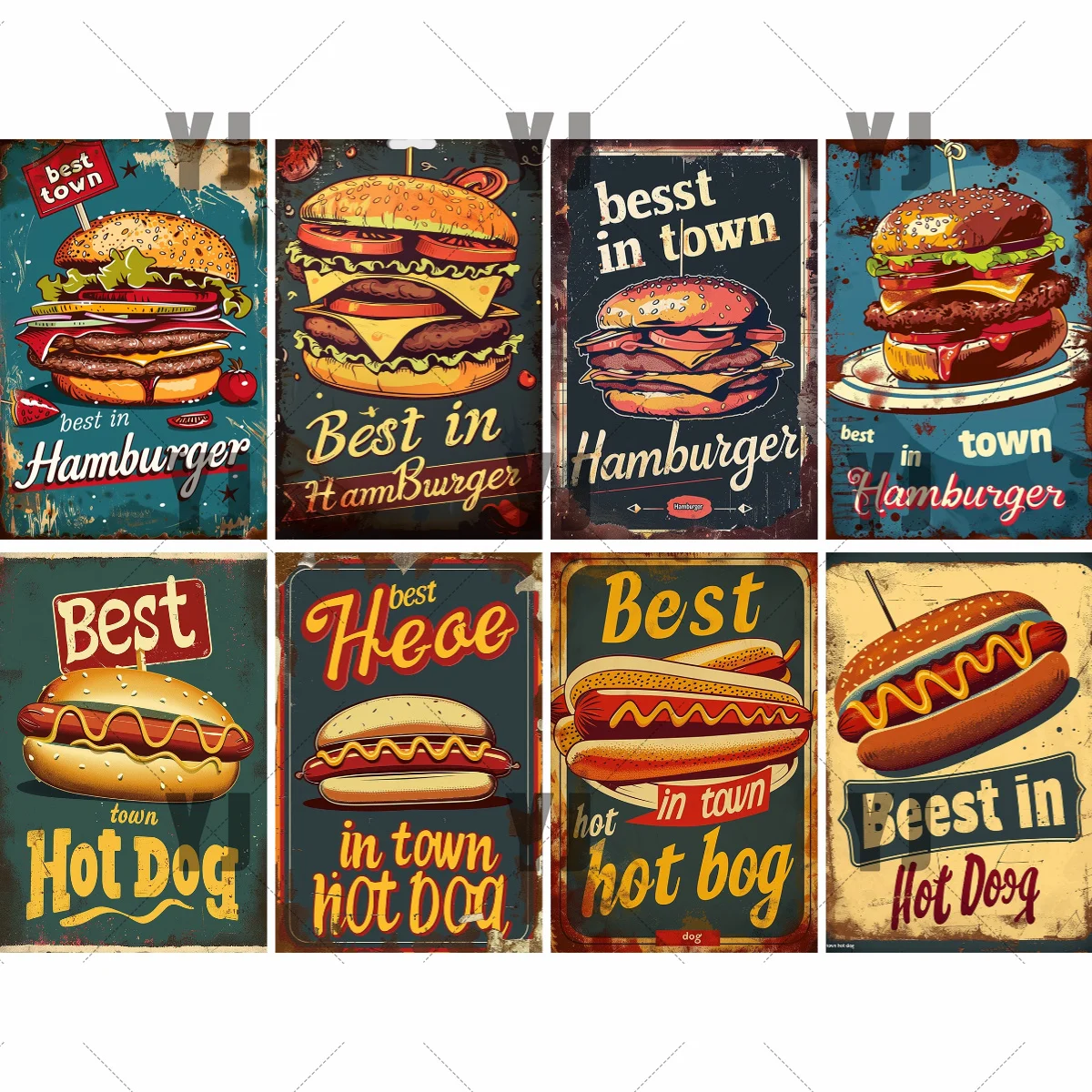 Retro Sign Fast Food Metal Iron Plate Hot Dog Burger Poster Kitchen Cafe Restaurant Decorative Wall - Best