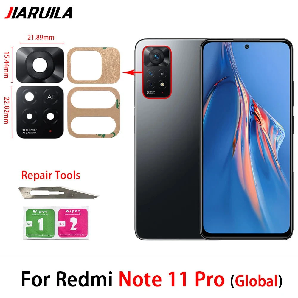 2Pcs Back Camera Glass Lens For Redmi Note 11 11S 11T 11E 10T 10 10S 9 9S 8T 8 Pro Rear Camera Curtain with Glue + Repair Tools