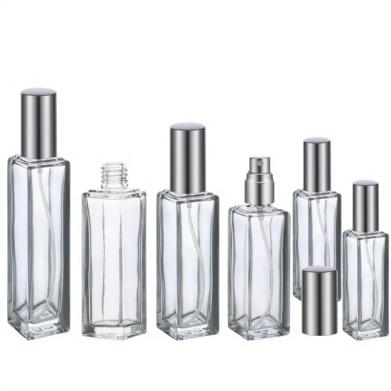 6/10pcs 5ml 10ml 20ml Perfume Spray Bottle Empty Square Glass Sprayer Atomizer Travel Cosmetic Bottle Refillable Sample Vials