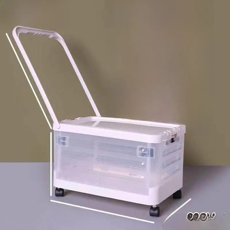 

Thickened Transparent Storage Box with Cover And Pull Rod for Classroom Dormitory Use Quiet Wheels Jewelry Storage Case