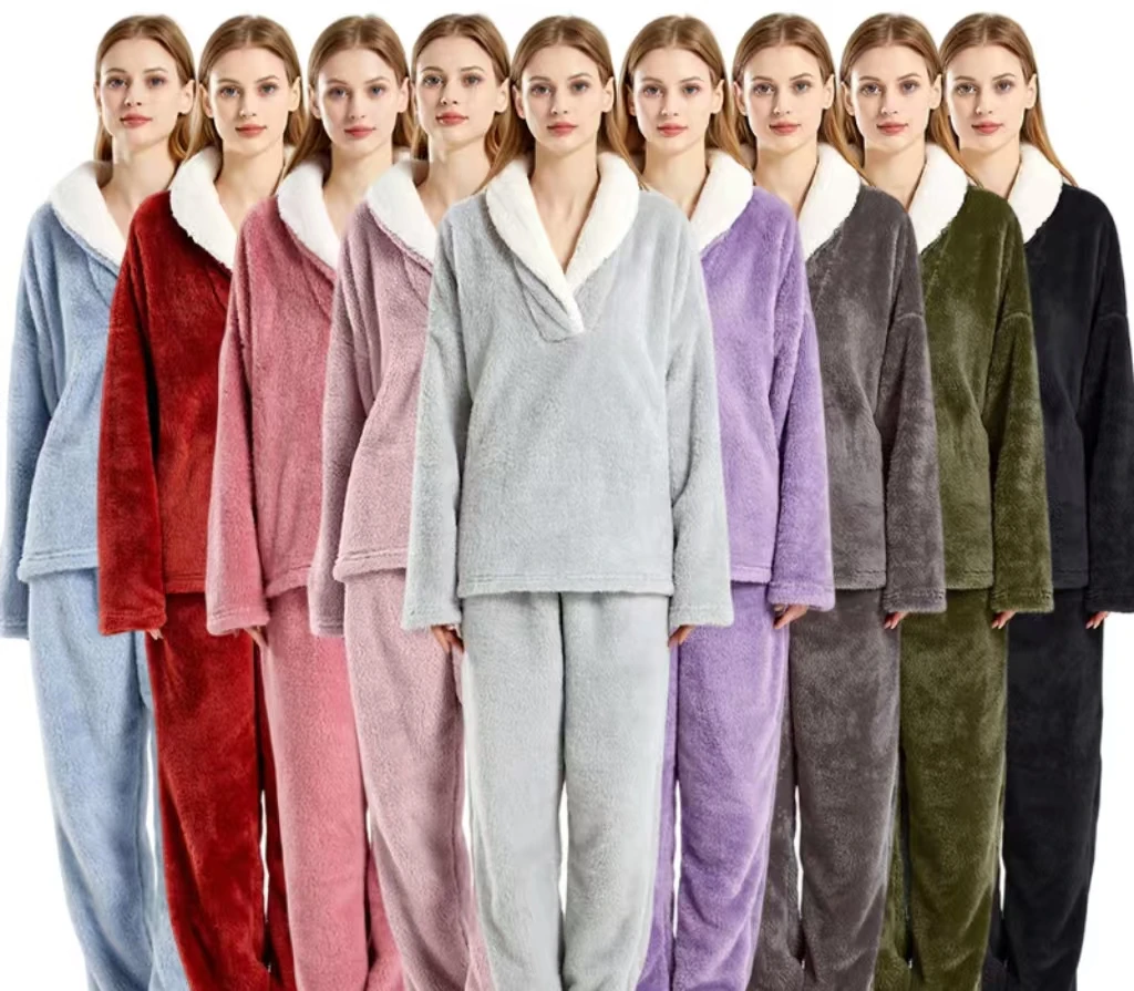 New Winter Christmas Padded and Thickened Pajamas Homewear Suit Pop-Up Thickened Shu Cotton Fleece Ladies Pajamas Warm Suit