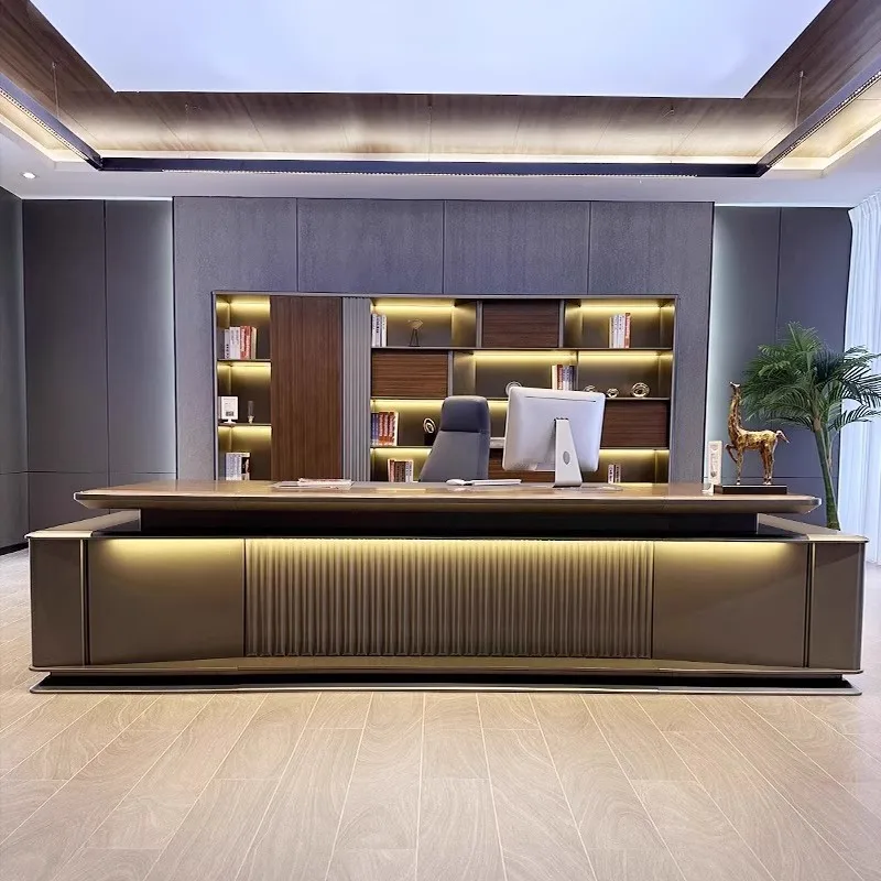 high-end light luxury president table boss table simple modern chairperson's office large class desk supervisor table with light
