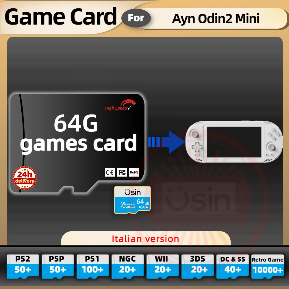 SD Game Card For Ayn ODIN2 MINI ODIN 2 PORTAL Italian version Retro PS2 PSP Games Android Gaming portable Console Memory TF 64G