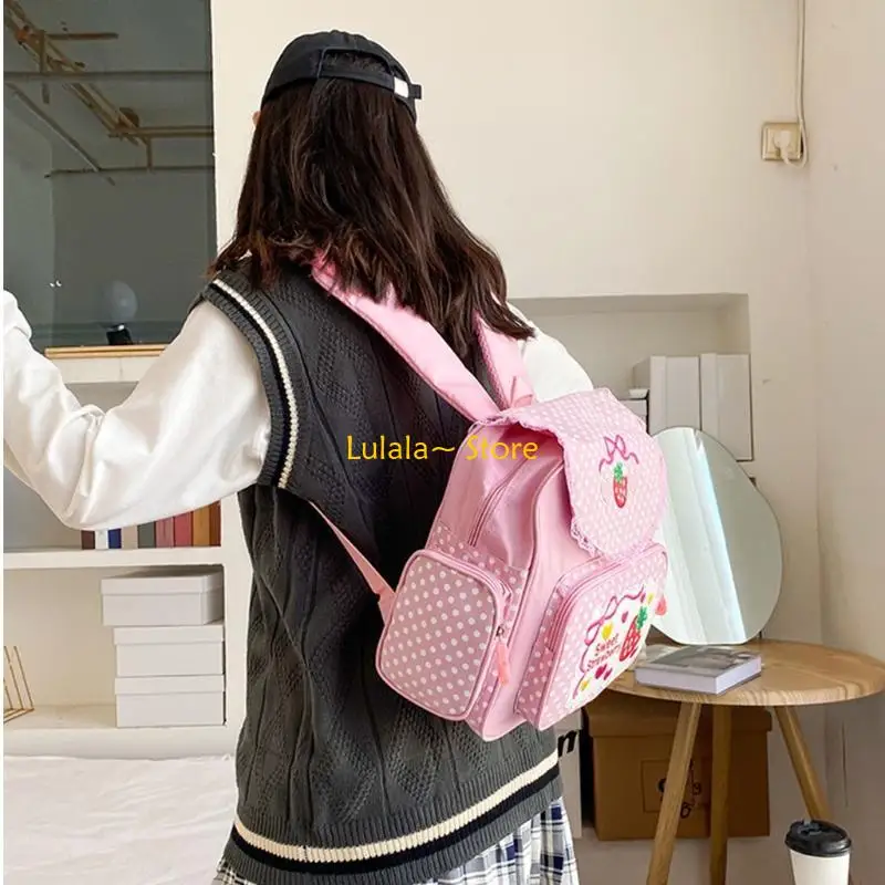 

Y4QA Girl Embroidery Strawberry School Backpack Children's Schoolbag Student Girls Birthday Gift Japanese Cartoon