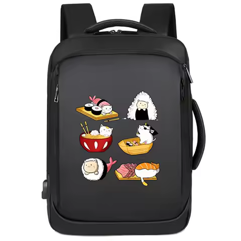 Cute Funny Sushi Cat Printing Backpack Lady Waterproof Women Man College Laptop School Bags Cute Boy Girl Travel Cool Rucksack