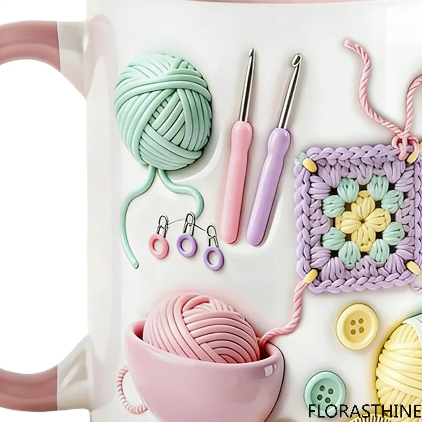 Funny Coffee Cups 330ml Crochet Aesthetic Non Slip Grip Ceramic Mug Coffee Tea Cup for Women Adults Yarn Lovers Home Office