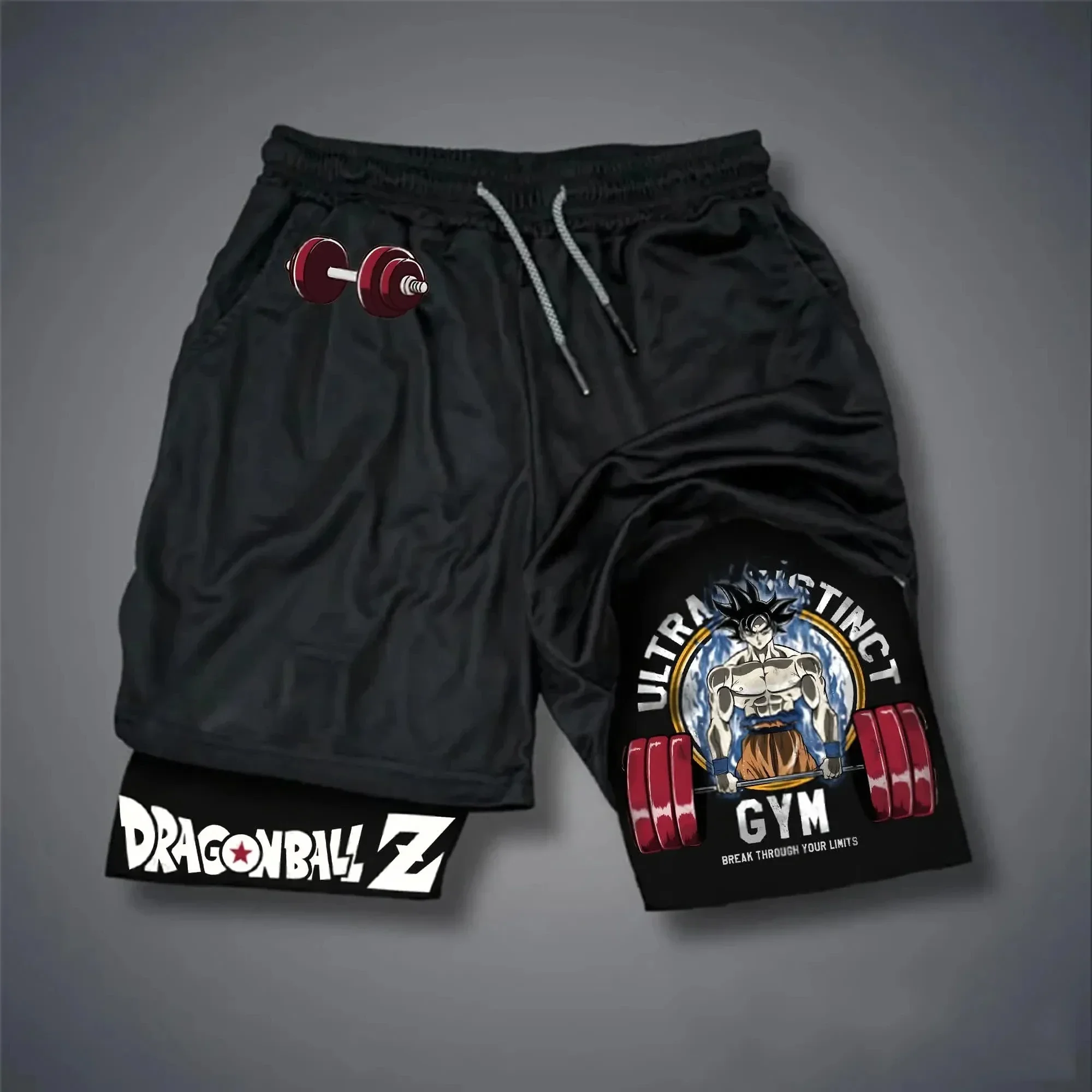 

Мужские двухслойные шорты Dragon Ball Anime Goku: свободные, дышащие, летние, спортивные, удобные, в американском стиле