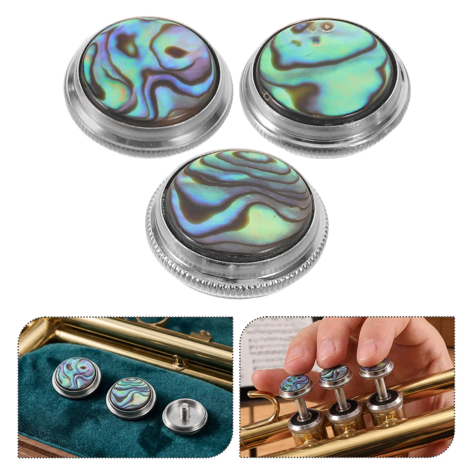 3Pcs Trumpet Valve Buttons Silver Round Abalone Finger Button Replacement Decorative Valve Caps Instrument Repair Parts Musical