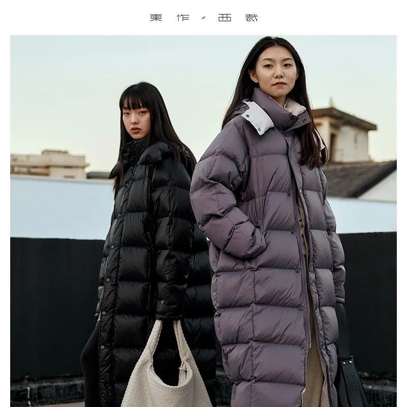 Por favor, usá-lo quando a temperatura é abaixo -20 graus ~ 2025 outono/inverno nova jaqueta de penas de pato ~ jaqueta de comprimento médio em forma de casulo para mulheres, casaco engrossado e emagrecedor