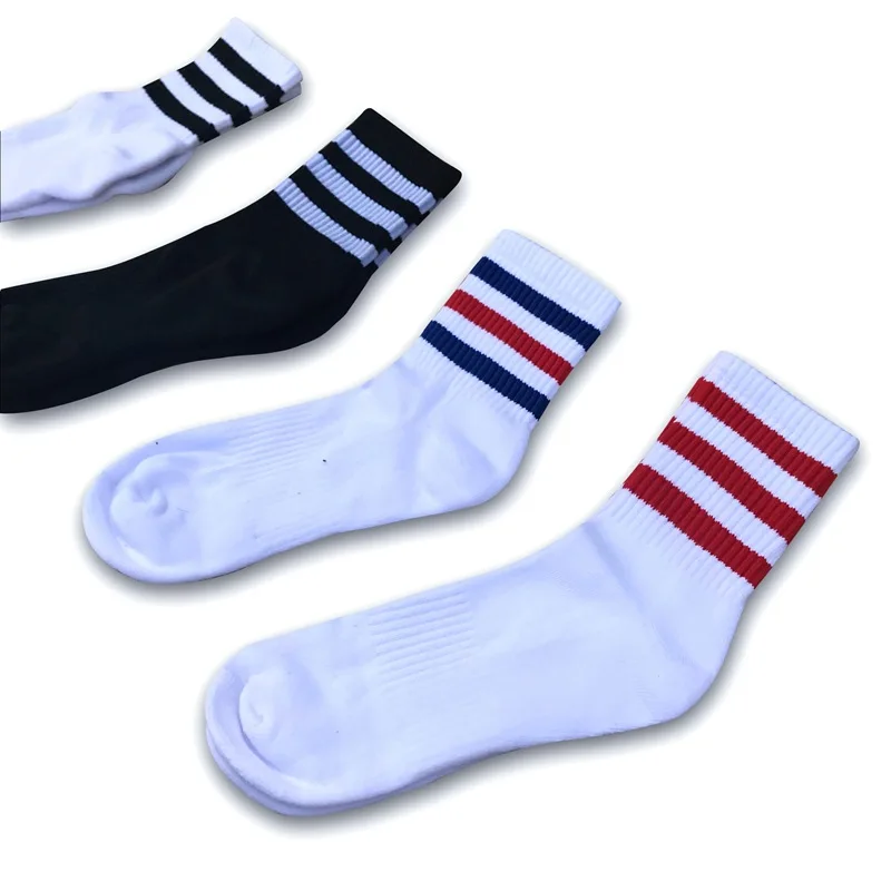 Net red trend ins wild stripe control long tube men\'s towel bottom thickened 80 cotton sports sweat-absorbing socks white