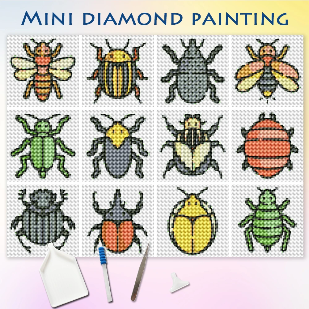 

Evershine DIY полная круглая алмазная живопись насекомое животное подходит для начинающих 12 шт. мини-алмазная мозаика жуки украшение стены