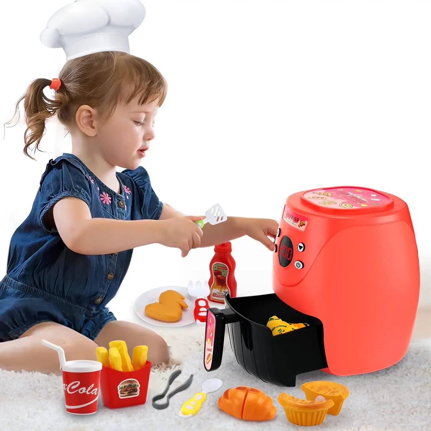 Kids Kitchen Air Fryer with Play Food Toddler Toys Cooking Kitchen Playset Girl Toys